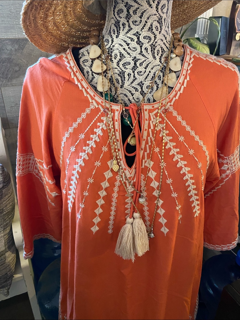 Tolani Orange Embroidered Dress with 3/4 sleeves size L - Picture 2 of 7